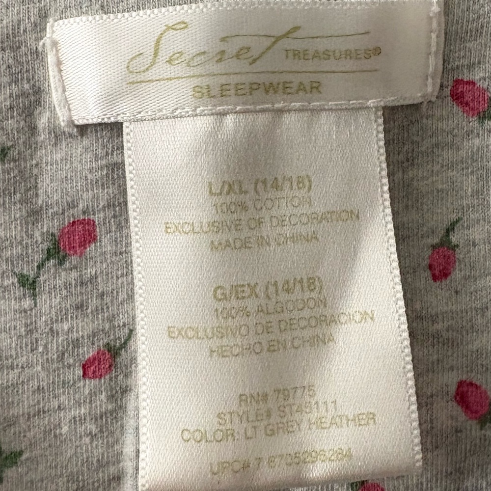 Secret Treasures Gray Sleepwear with Pink Floral Design - Picture 3 of 5